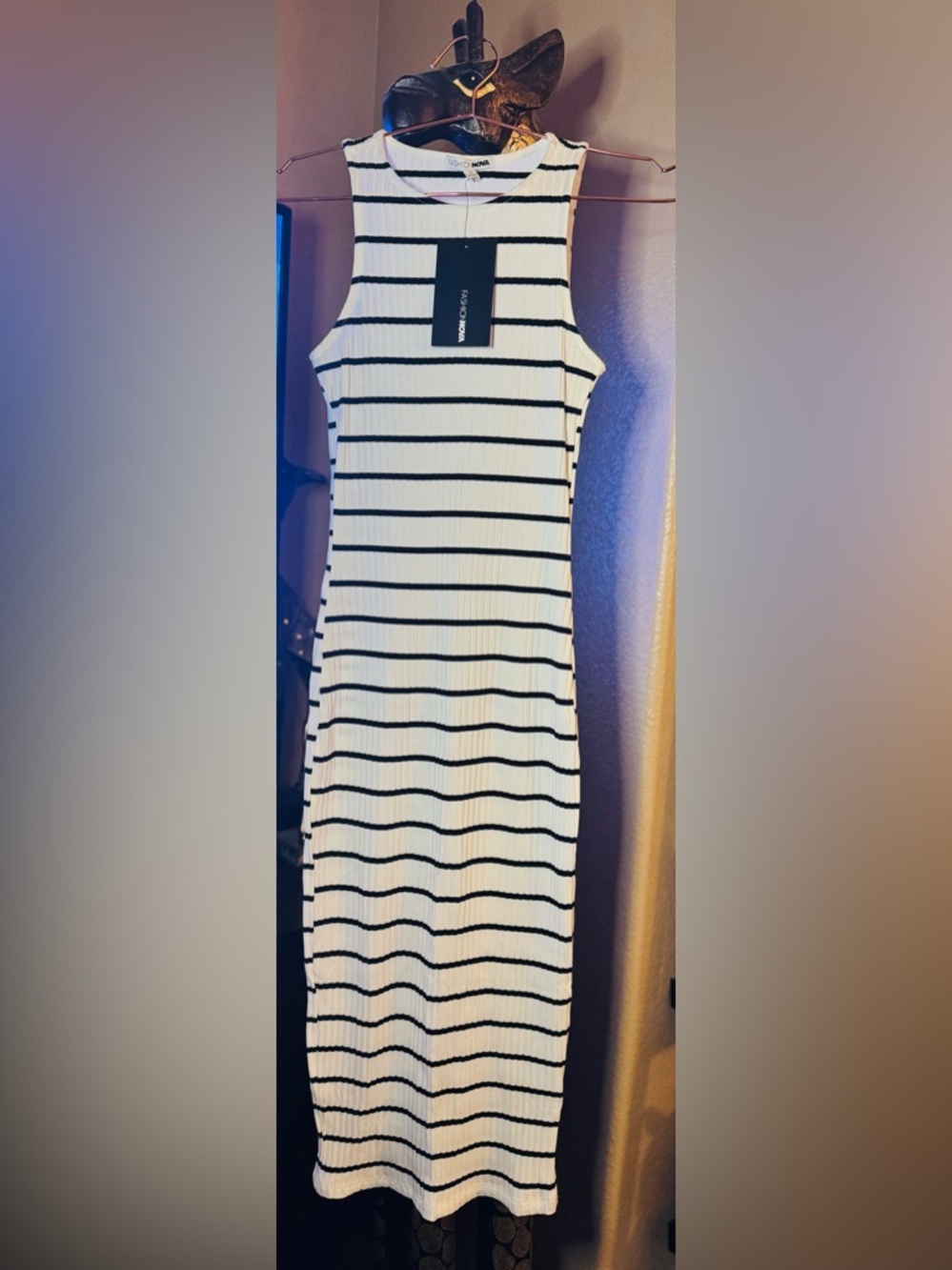 Fashion Nova Striped Ribbed Knit Sleeveless Dress - Black & White